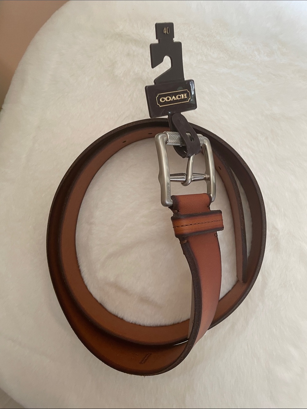 Coach Men's Brown Leather Belt with Silver Buckle